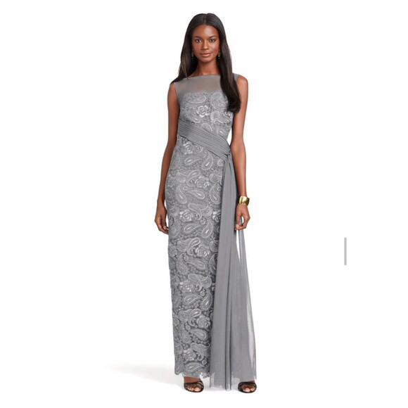 Lauren Ralph Lauren Gray Tulle Sleeveless Formal Evening Dress Size 10 - Picture 1 of 13